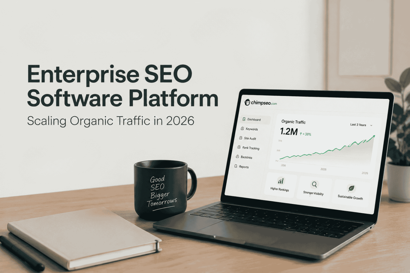 Enterprise SEO Software Platform Dashboard showing data visualization and traffic growth metrics